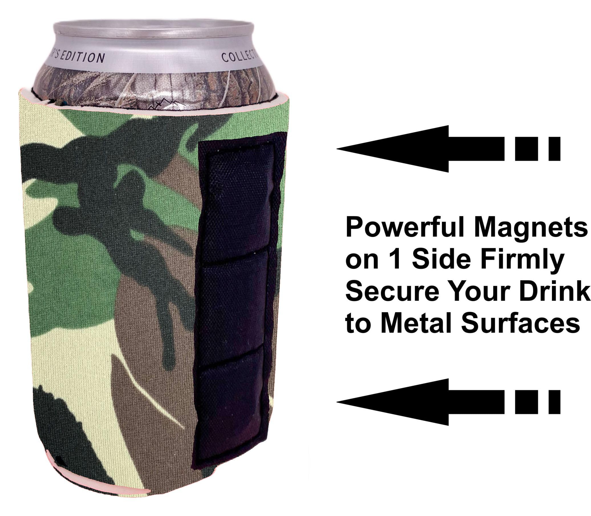Blank Magnetic Can Coolie (2 Pack Green Camo) - Insulated Beer Can Holder for Camping, Tailgating & Outdoor Parties