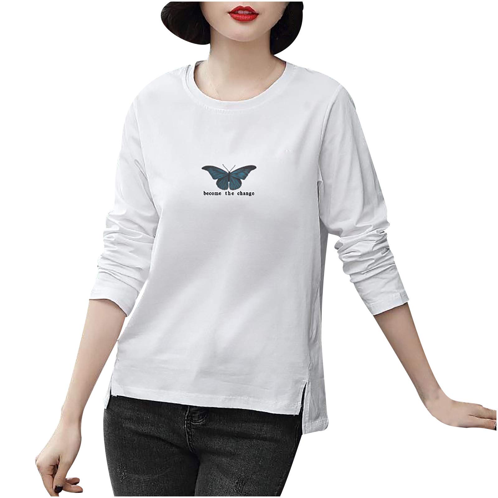 Women's Long Sleeve Butterfly Print Sweatshirt - Vintage Casual Crewneck Pullover Blouse for Fall Fashion | Perfect for Daily Wear, Office Outfits & Weekend Outings