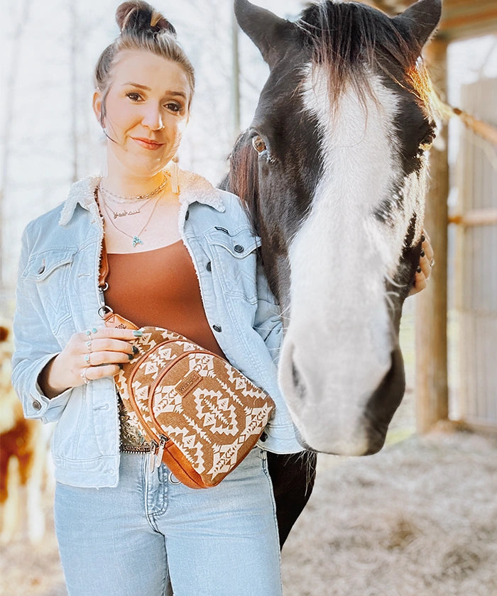 Wrangler Aztec Print Sling Bag - Stylish Crossbody Bag for Men & Women - Perfect for Travel, Hiking, and Everyday Use