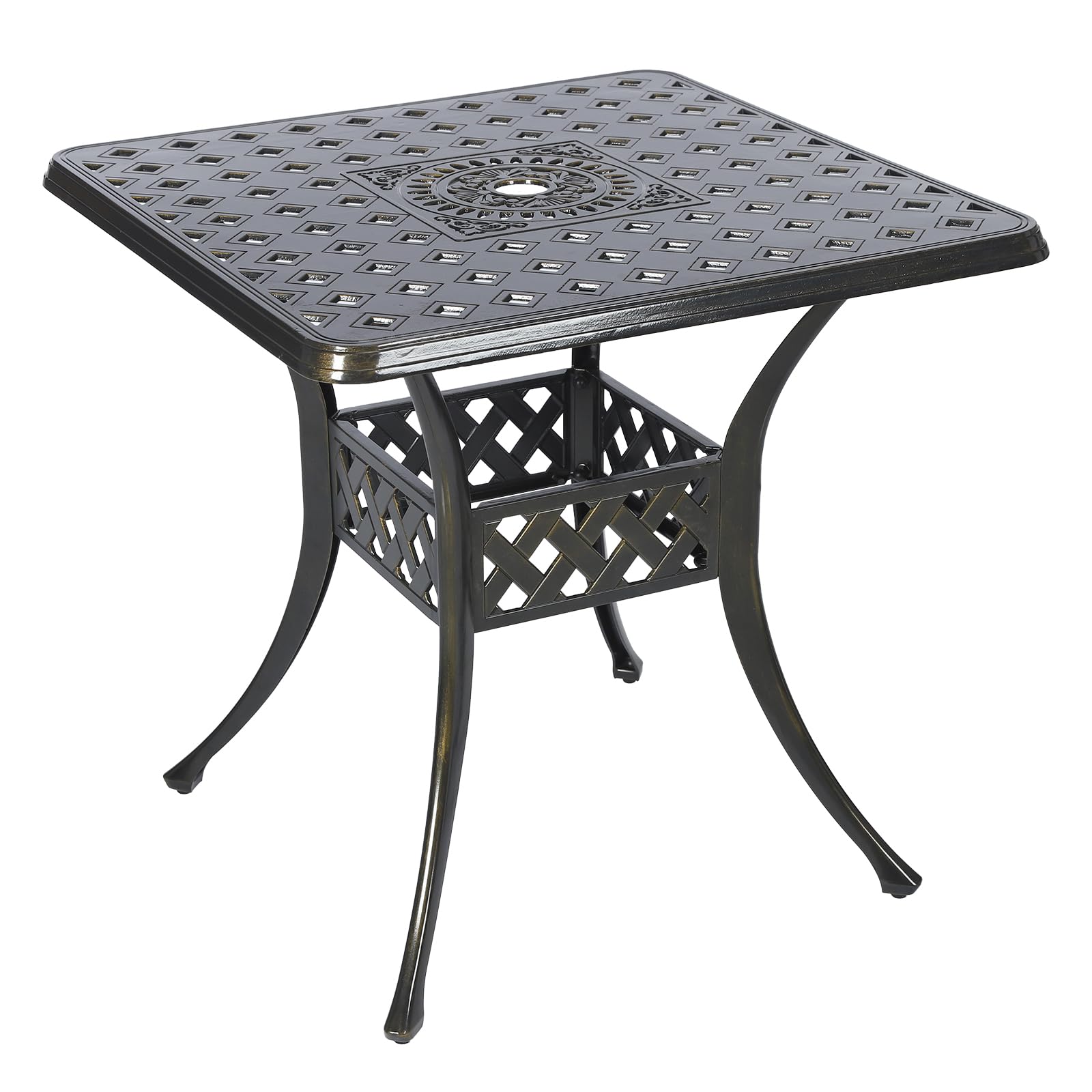 MEETWARM 30.5 Inch Square Outdoor Dining Table - Heavy Duty Cast Aluminum Patio Table with 2.2 Inch Umbrella Hole in Dark Bronze - Perfect for Backyard, Garden, Poolside & Outdoor Entertaining