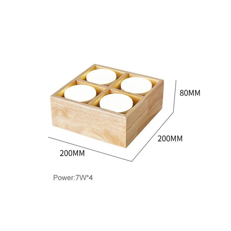 Square Double Lights Wooden Flush Ceiling Lights - Modern Farmhouse Lighting for Bedroom, Living Room, Kitchen & Dining Room - Warm White LED Fixture