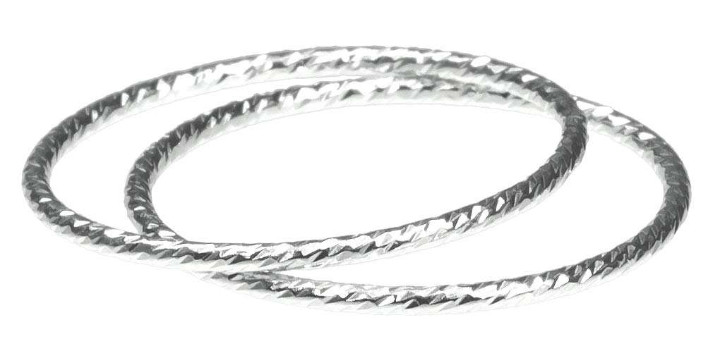 2 Sterling Silver Sparkle Stacking Rings for Women - Assorted Sizes (US 5-9) - Dainty Layered Ring Set for Everyday Wear, Gift Giving & Special Occasions