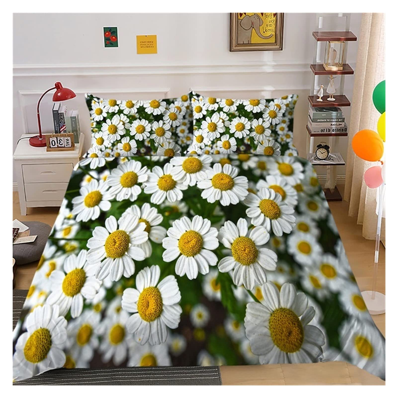 LINFFSTR Microfiber Duvet Cover Set - 3D Blossom Daisy Printed Ultra Soft Quilt Cover with Zipper Closure, All Seasons Bedding Set for Queen/King Size Beds | Perfect for Modern Bedrooms, Guest Rooms & Cozy Home Decor