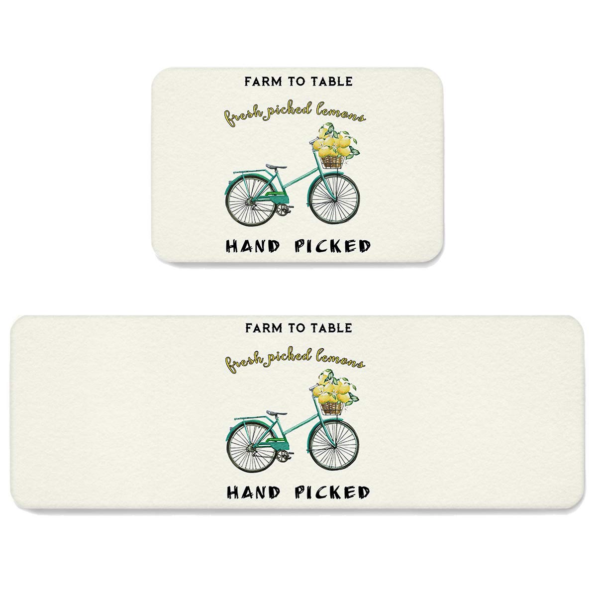 LooPoP Anti-Fatigue Kitchen Rugs Set - 2-Piece Non-Slip Waterproof Farmhouse Floor Mats with Soft Cushioning for Standing Comfort (Lemon & Wood Design) - Perfect for Kitchens, Pantries, and Food Prep Areas