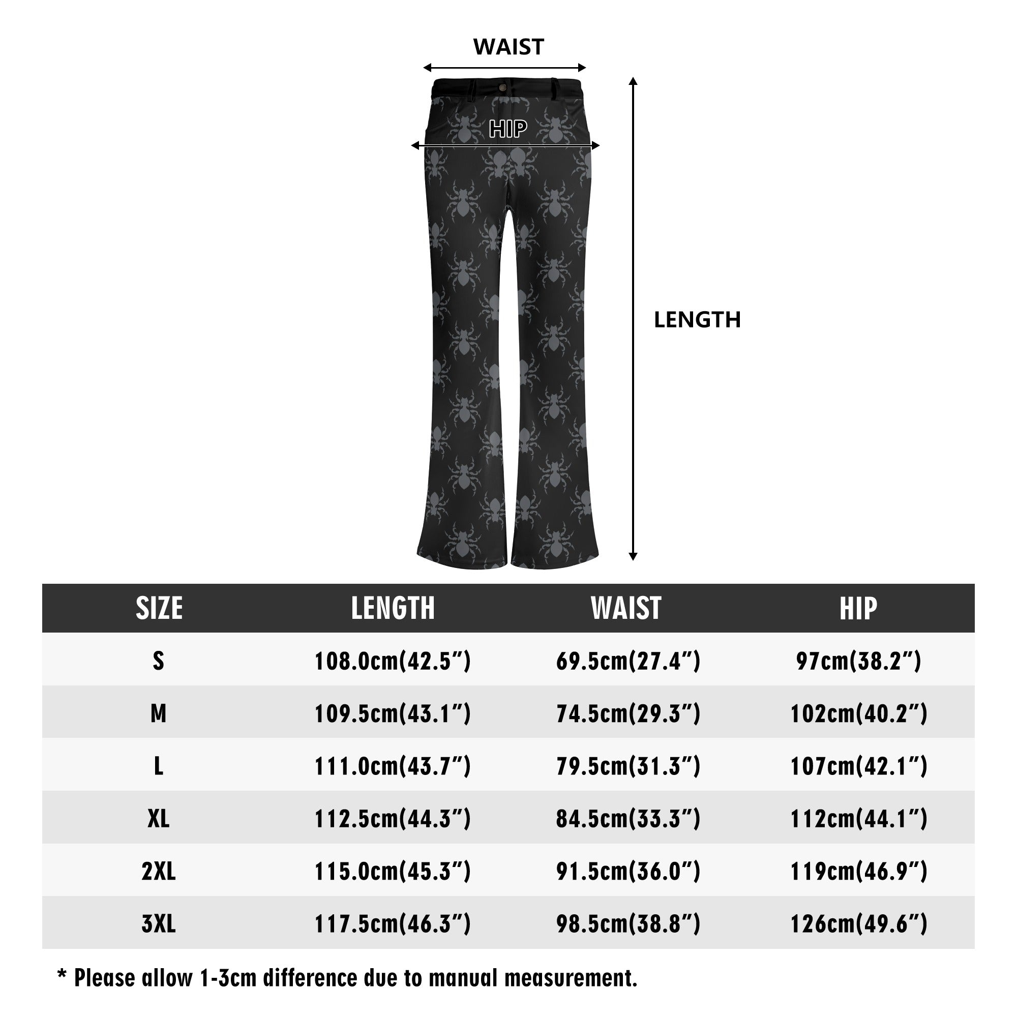 Gothic Spider Print Flare Pants for Women - Vintage Retro High Waisted Wide Leg Trousers for Halloween, Cosplay & Gothic Fashion
