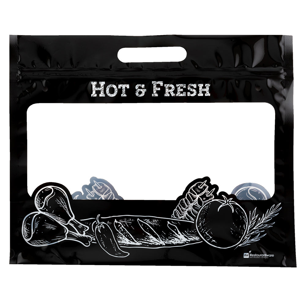 Black Plastic Rotisserie Chicken & Hot Food Bags - 12 3/4 x 5 3/4 x 10 1/4 Inches - 100 Count Box - Keep Food Hot & Fresh - Perfect for Restaurants, Catering & Takeout