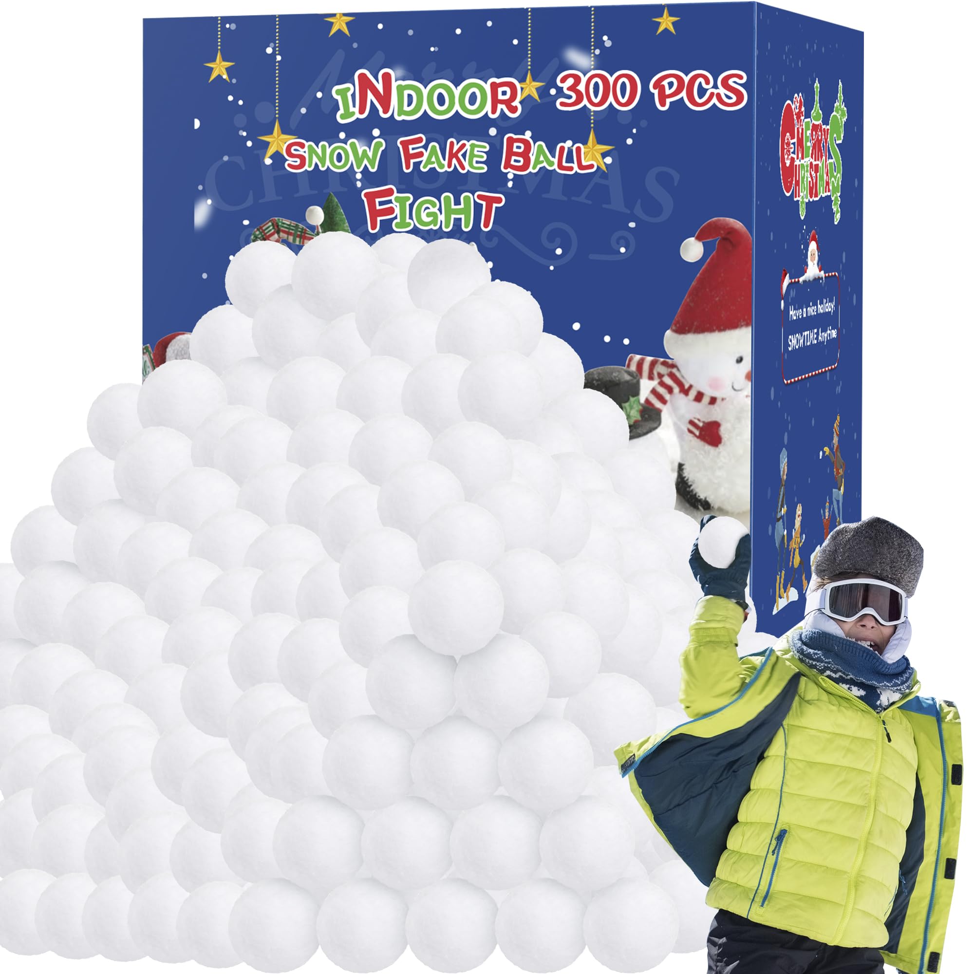 300 Pack Soft Artificial Fake Snow Balls for Kids - Indoor/Outdoor Winter Snowball Fight Game Set - Safe Plush Snowballs for Family Fun, Christmas Party Decor & Parent-Child Activities (Great for Holiday Gatherings & Winter Playtime)