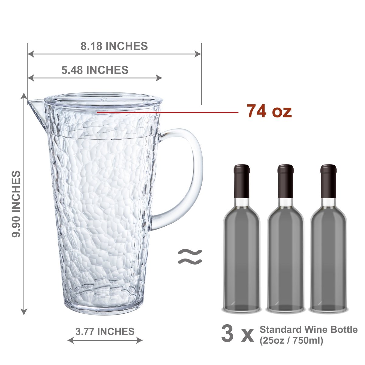 74oz ChillCraft Clear Pitcher - BPA Free Large Water Pitcher with Lid & Spout - Perfect for Iced Tea, Lemonade & Cold Brew Drinks at Home, Office or Outdoor Parties