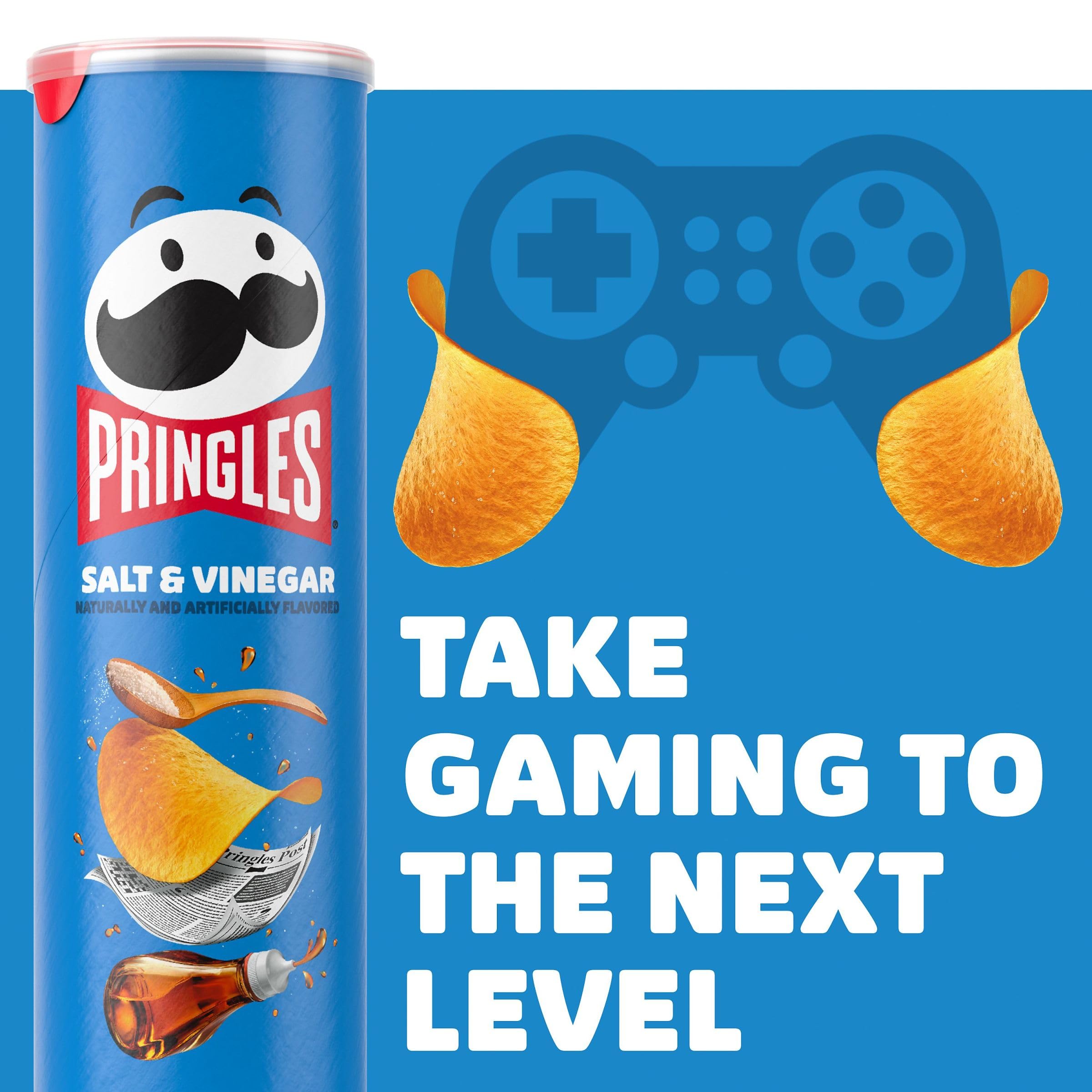 Pringles Salt and Vinegar Potato Crisps Chips - 5.5oz Can (Pack of 1) - Crunchy Lunch Snacks, On-The-Go Treats for Work, School & Travel