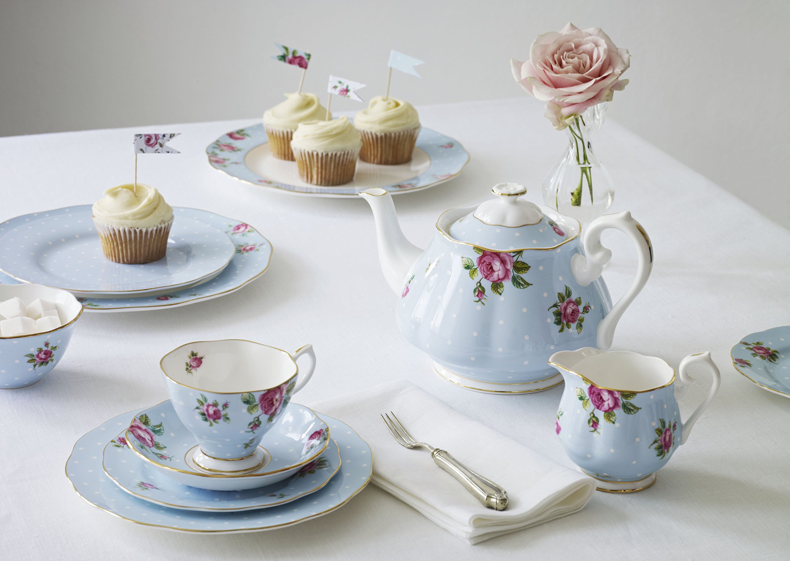 Royal Albert Polka Blue Two-Tier Cake Stand - Elegant Porcelain Serving Platter for Afternoon Tea, Desserts & Party Display
