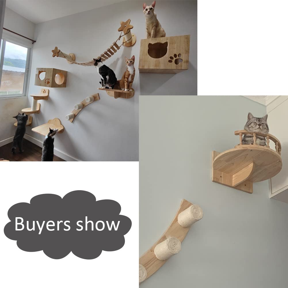 Hexagon Wall Mounted Cat Bed - Floating Wooden Cat Shelf & Perch for Climbing, Lounging & Play - Modern Cat Activity Tree, Shelter & Condo for Indoor Cats - Perfect for Small Spaces & Cat Enrichment