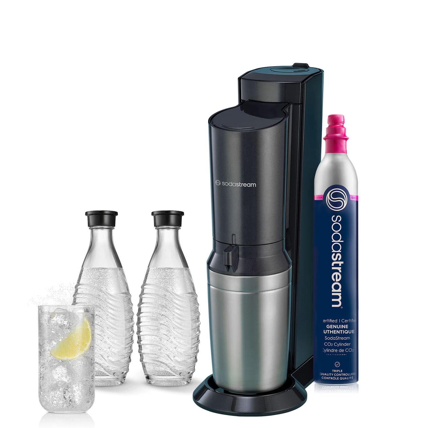 SodaStream Aqua Fizz Sparkling Water Maker Starter Kit with Glass Carbonator & CQC CO2 System - Includes 2 Elegant Glass Carafes, 1 CO2 Cylinder | Dishwasher Safe | Black | Perfect for Home, Office & Parties
