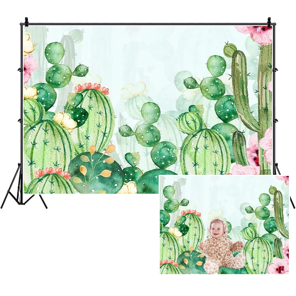 10x8ft Cactus Watercolor Photography Backdrop - Pink Floral Desert Theme for Baby Shower, Birthday Party, Bridal Shower - Boys Girls Photo Studio Props, Wall Decoration for Indoor Events & Social Media Content