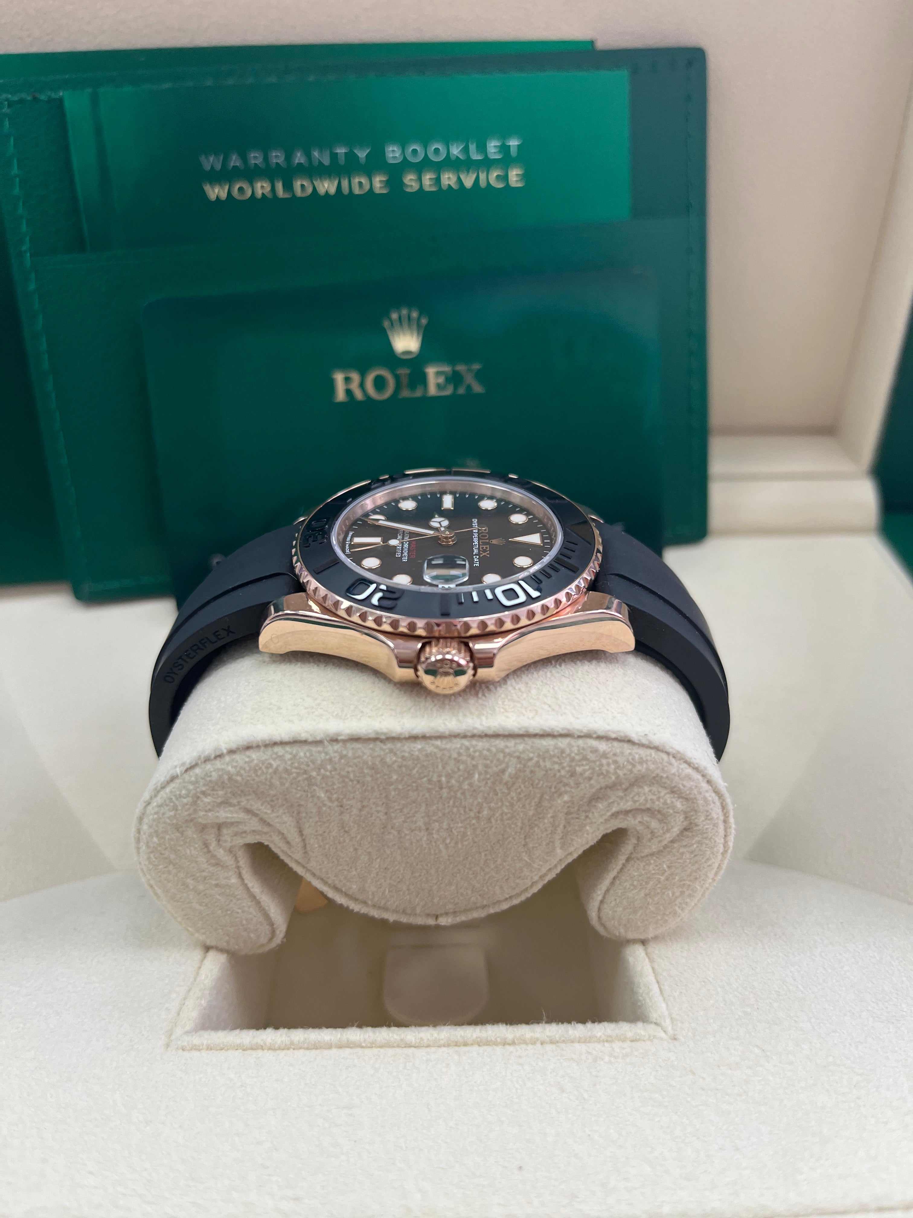 Rolex Yacht Master 37mm Rose Gold Black Dial Oysterflex Strap Watch Ref# 268655 - Luxury Sports Timepiece for Sailing, Yachting & Everyday Wear