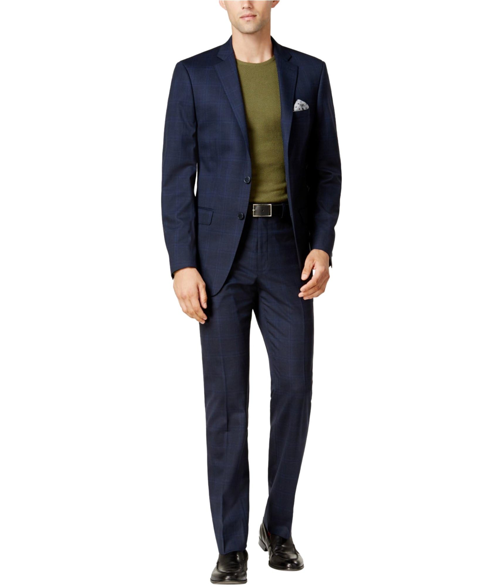 Calvin Klein Men's Two-Button Flannel Formal Suit for Business, Weddings & Special Occasions - Premium Slim Fit Blazer & Pants Set