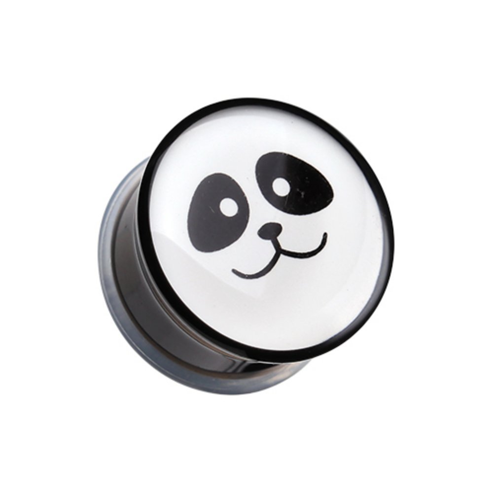 Stylish Panda Facial Single Flared Ear Gauge Plug - Body Jewelry for Stretching Earlobes - Perfect for Daily Wear & Alternative Fashion