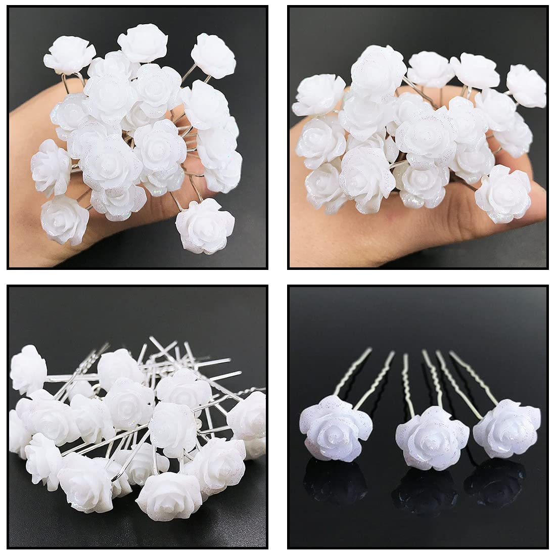 20 PCS White Bridal Wedding Hair Pins - U-Shaped Rose Flower Hair Clips for Women, Girls & Ladies - Perfect for Bridal Bouquet, Prom, Party & Special Occasions