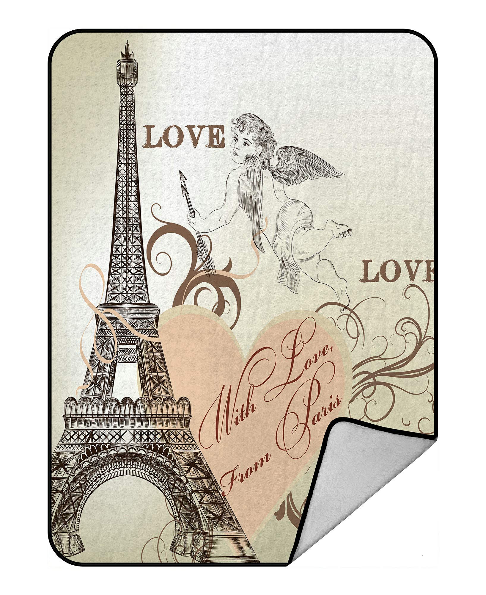 Vintage Parisian Eiffel Tower Fleece Throw Blanket - Soft Plush Blanket 58x80 Inches - Cozy Warm Blanket for Couch, Bed, Sofa & Home Decor