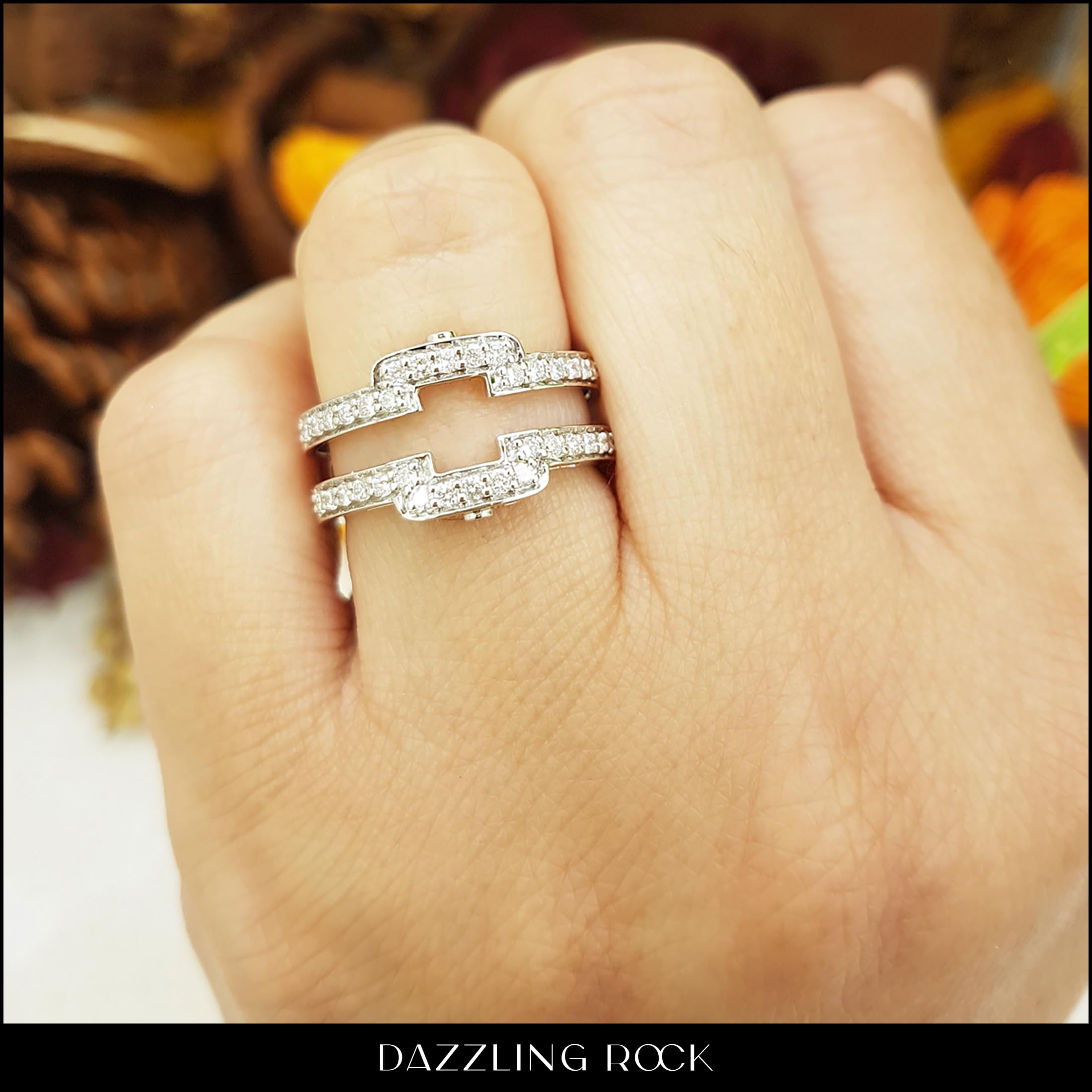 Dazzlingrock 0.50 Cttw Round White Diamond Women's Wedding Band Ring - 18K Solid White Gold Anniversary Ring Enhancer Guard Double Band - Size 5.5 UK - Perfect for Bridal Jewelry, Engagement, Anniversary Gifts & Special Occasions