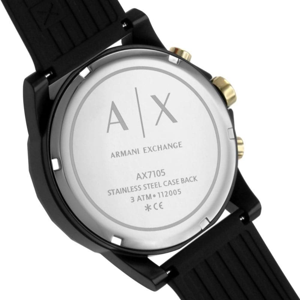 ARMANI EXCHANGE AX7105 Men's Black Rubber Strap Watch - Stylish Casual & Business Timepiece for Everyday Wear