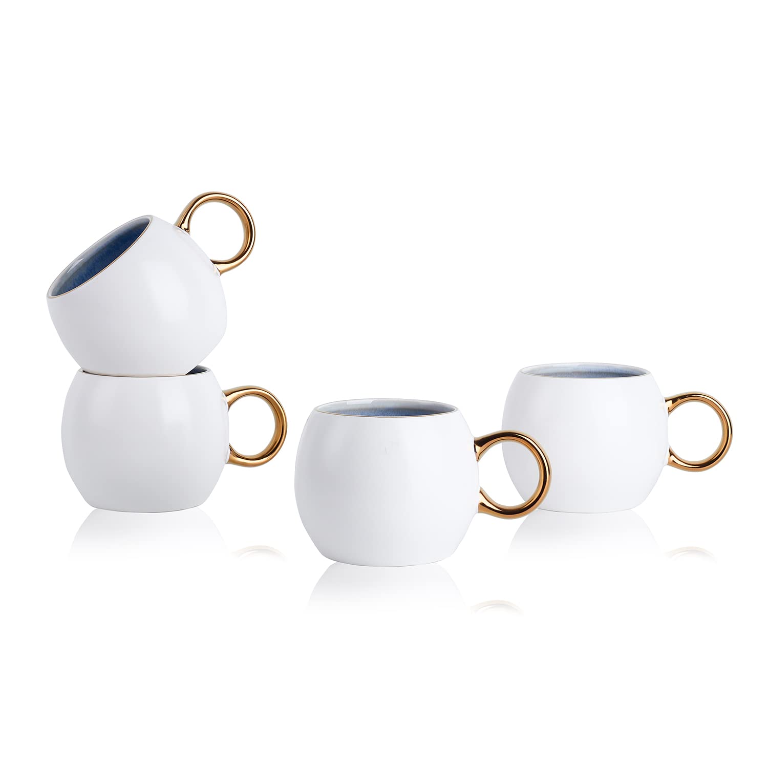 Josephine Blue Stone Lain Porcelain Dish Set - 4 Elegant Mugs for Coffee, Tea & Home Decor | Perfect for Dining, Gifting & Kitchen Essentials