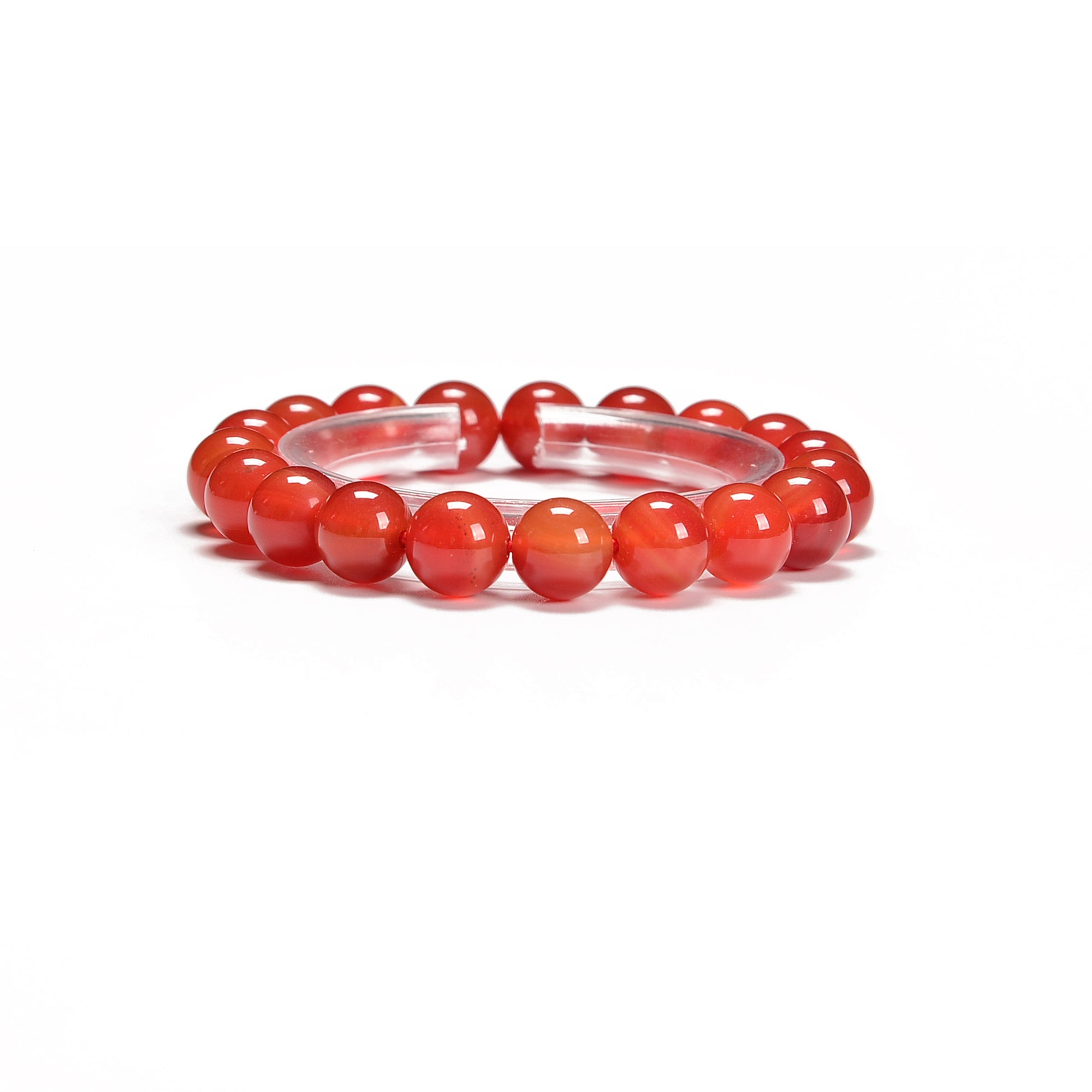 Natural Carnelian Gemstone Smooth Round Beaded Bracelet - 8mm & 10mm Sizes - 7.5