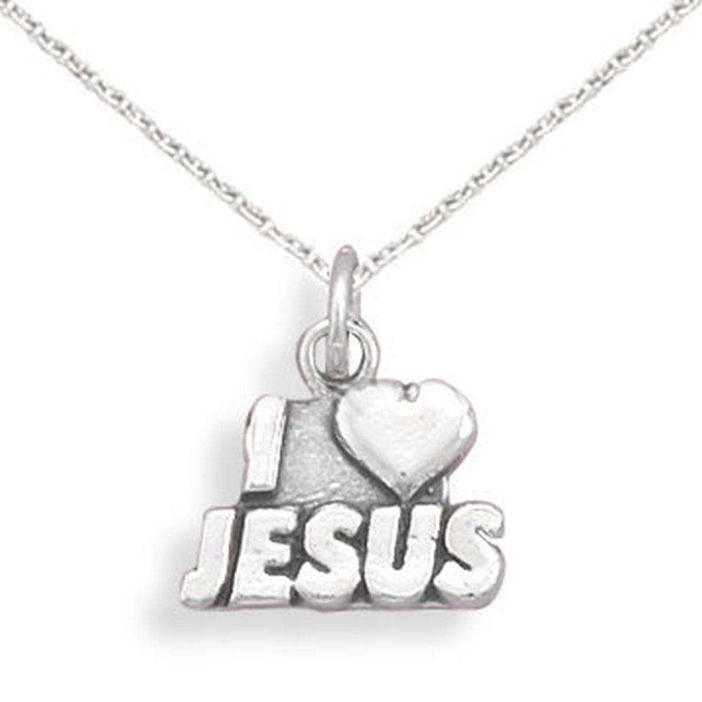 Beautiful Sterling Silver 'I Love Jesus' Heart Charm Necklace - Perfect for Church, Baptism & Christian Gift Giving