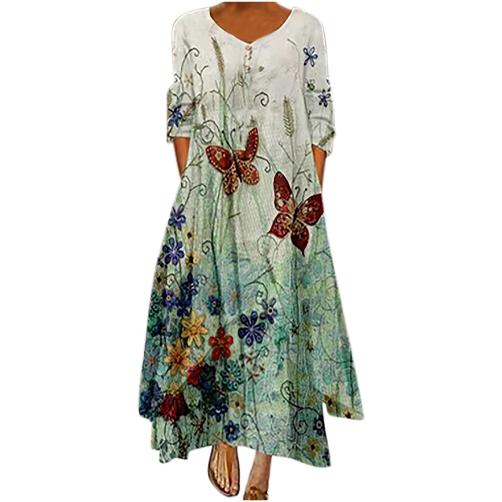 Stylish Women's Long Sleeve V-Neck Floral Print Maxi Dress - Elegant Casual & Party Wear - Perfect for Date Nights, Office Outfits and Special Occasions