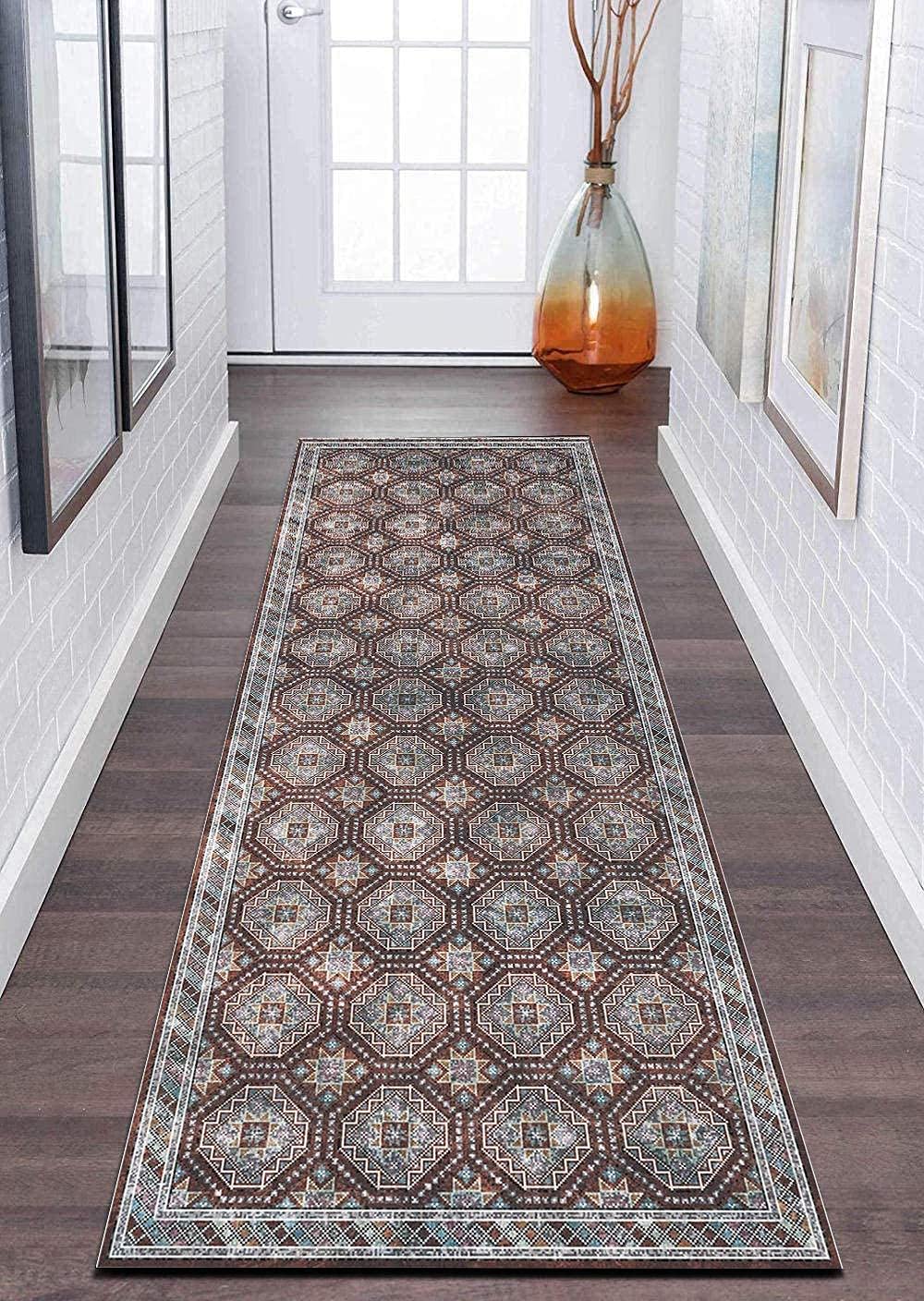 Vintage Distressed Non-Slip Runner Rug 3'x11' - Low Pile Indoor/Outdoor Hallway Carpet - Custom Size Available (Color #6) - Perfect for Entryways, Kitchens, and High-Traffic Areas