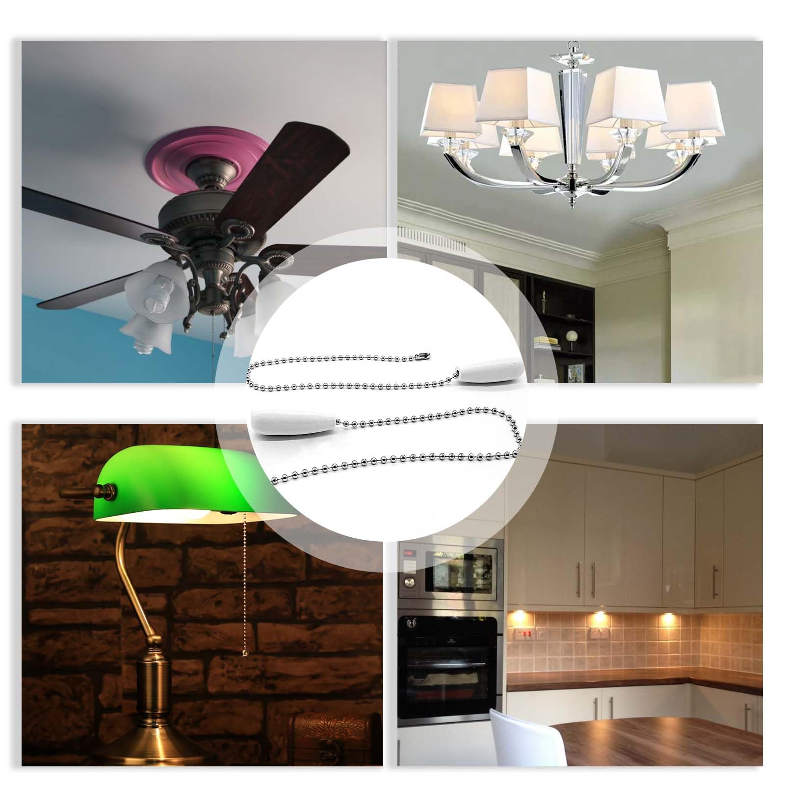 10Pcs White Ceiling Fan Pull Chain Extenders - Decorative Wooden Fan Chain Replacement for Light & Lamp - Perfect for Home, Bedroom & Living Room Ceiling Fan Upgrade