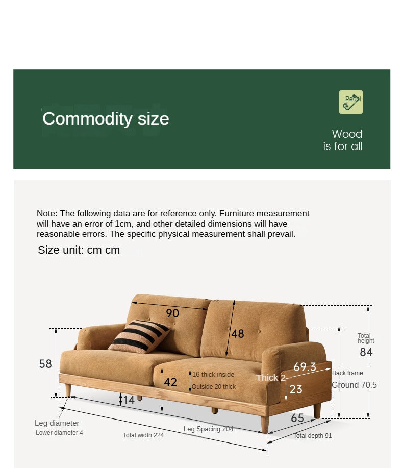 Premium Oak Solid Wood High Back Sofa with Genuine Leather & Fabric Upholstery - Modern Living Room Furniture for Home & Office Comfort