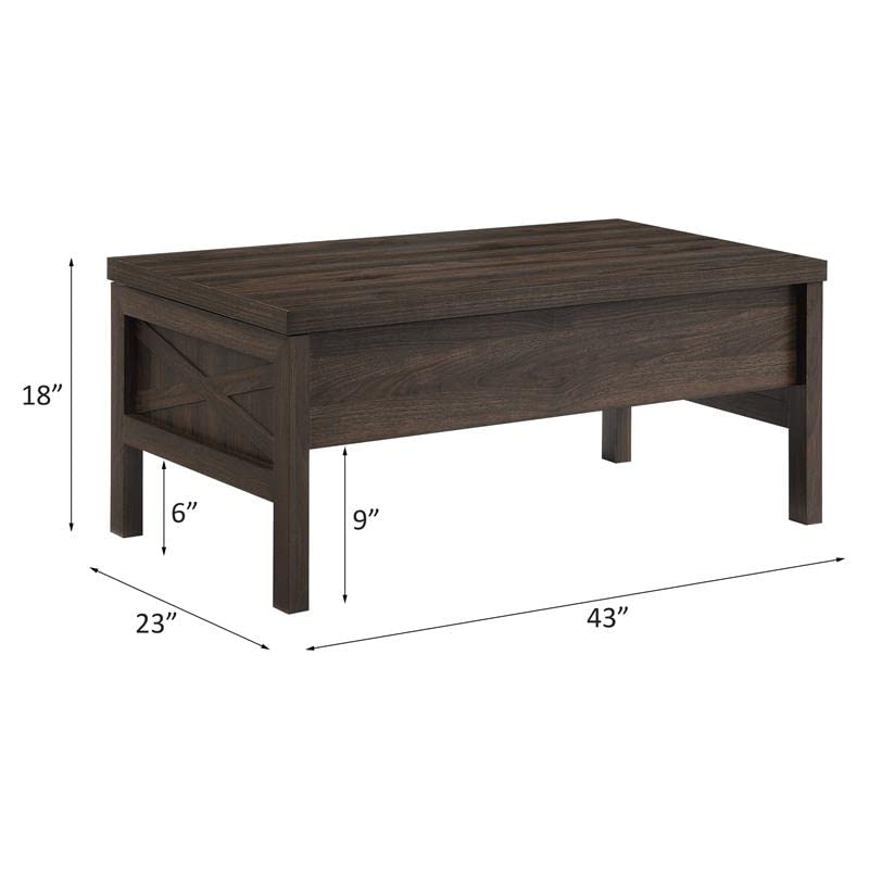 Acme Zola Walnut Lift-Top Coffee Table with Storage - Stylish Wooden Rectangle Design for Living Room, Home Office & Small Spaces