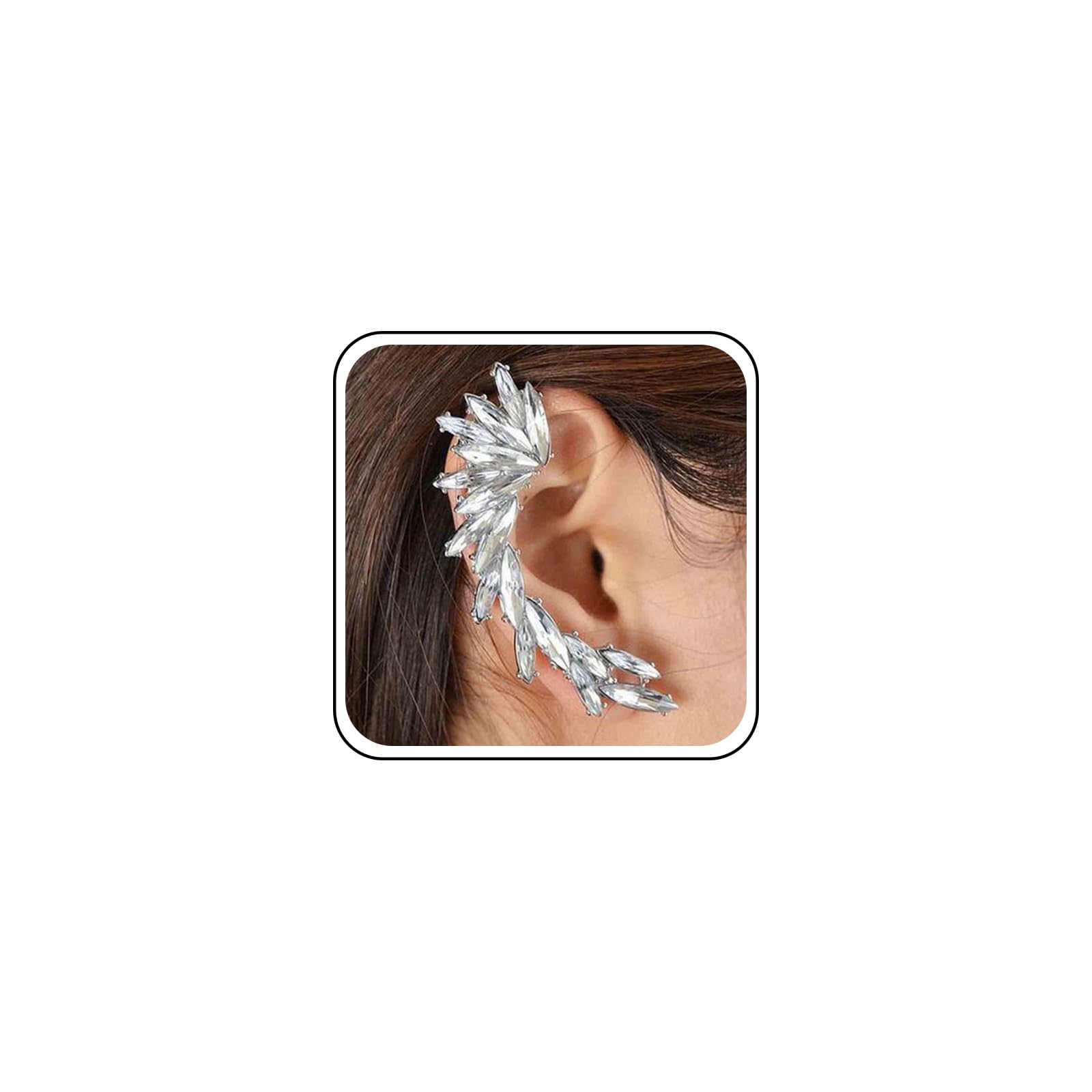 Boho Rhinestone Leaf Ear Climber Earrings - Silver CZ Crystal Ear Crawler, Punk Vintage Ear Cuff Clip-On Wrap Jewelry for Women | Perfect for Parties, Weddings & Boho Fashion (Silver)