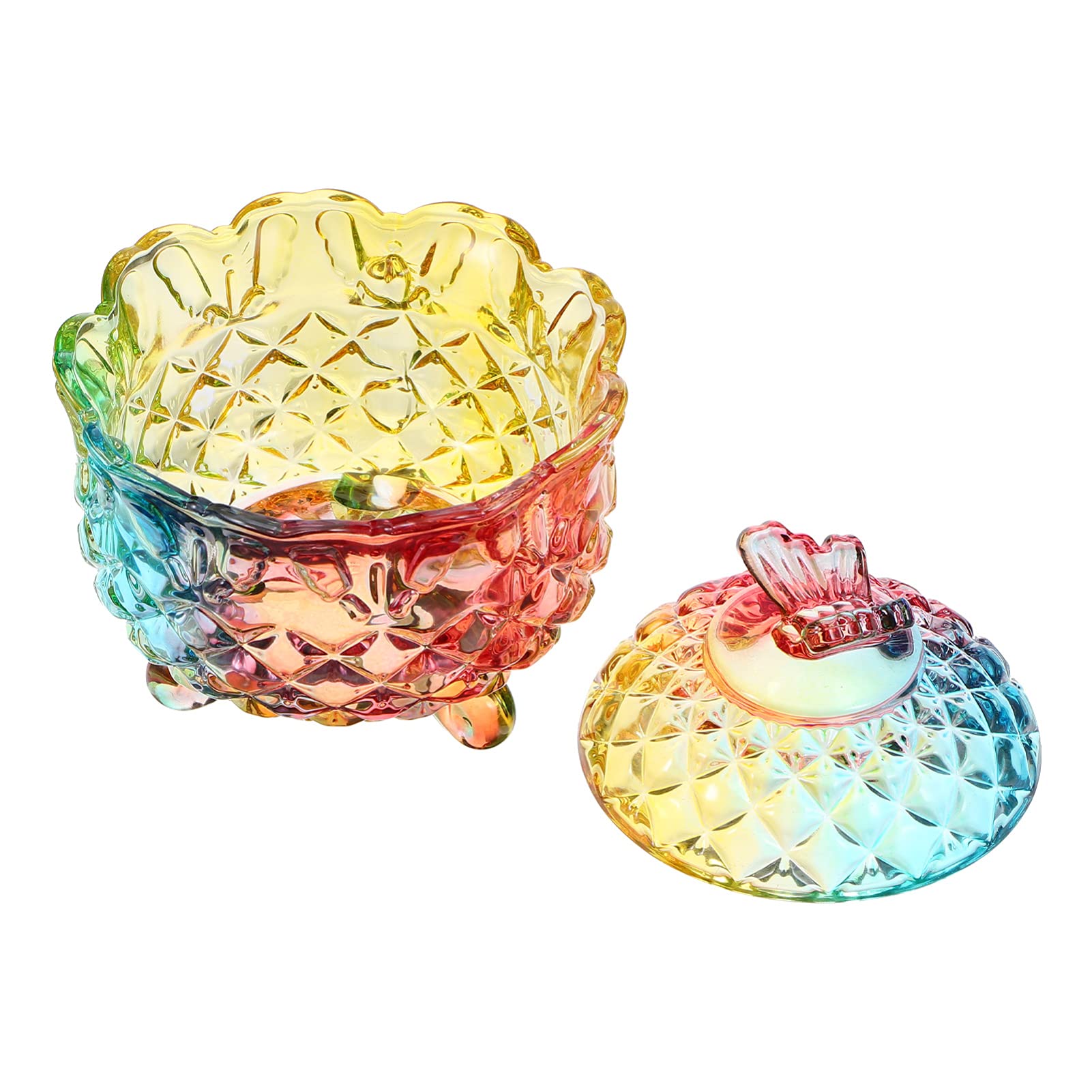 Vintage Embossed Clear Glass Apothecary Jar with Lid - 280ml Candy, Jewelry & Food Storage Container - Perfect for Wedding Buffets, Home Decor and Gift Packaging (Colorful)
