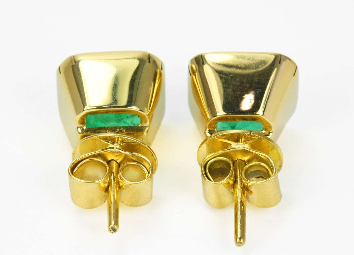 18K Gold Bezel Set Asscher Cut Colombian Emerald Earrings 5.0tcw - Luxury Statement Jewelry for Weddings & Special Occasions