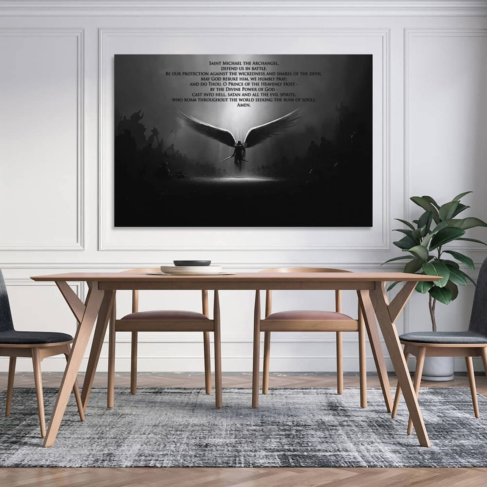 Saint Michael The Archangel Defend Us in Battle Canvas Wall Art - Inspirational Religious Quote Poster for Home Decor (12x18 inches, 30x45cm) - Perfect for Living Room, Bedroom & Prayer Space