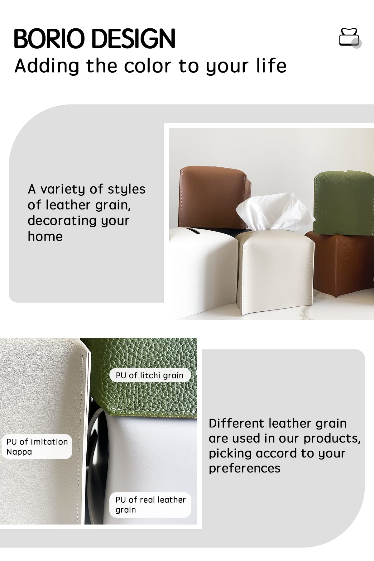 Premium PU Leather Tissue Box Cover - Modern Square Decorative Holder for Bathroom, Vanity, Nightstand, Office & Car (5