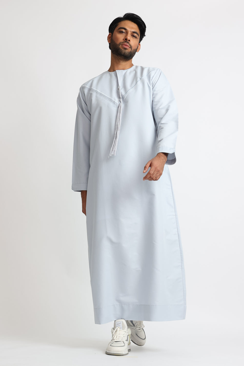 Elegant Pale Blue Pleated Emirati Thobe J101 | Traditional Arabic Dress for Men | Perfect for Weddings, Eid Celebrations & Cultural Events