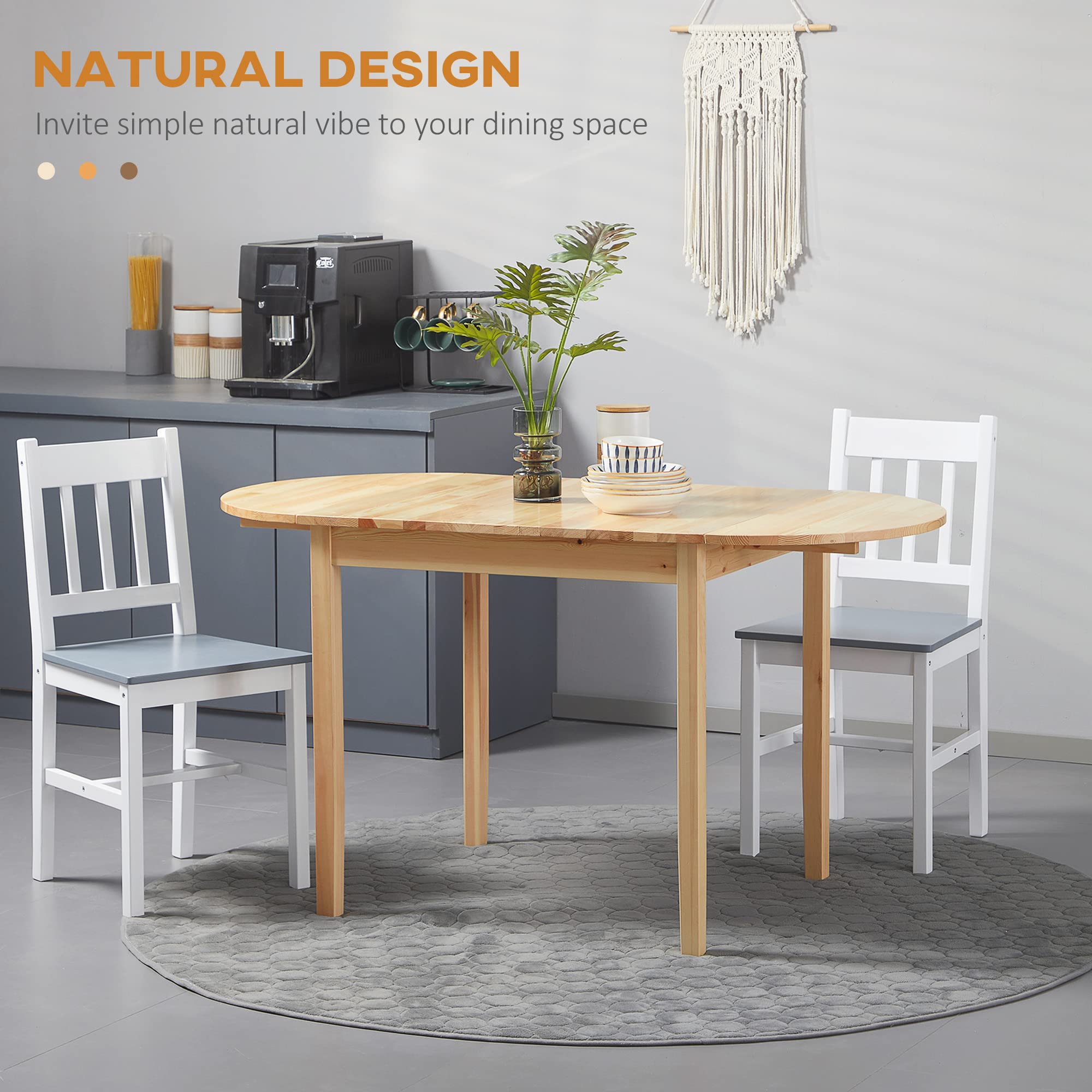 HOMCOM 55 Inch Solid Wood Drop Leaf Kitchen Table - Space Saving Folding Dining Table for Small Spaces - Natural Wood Finish - Perfect for Apartments, Breakfast Nooks & Compact Dining Areas