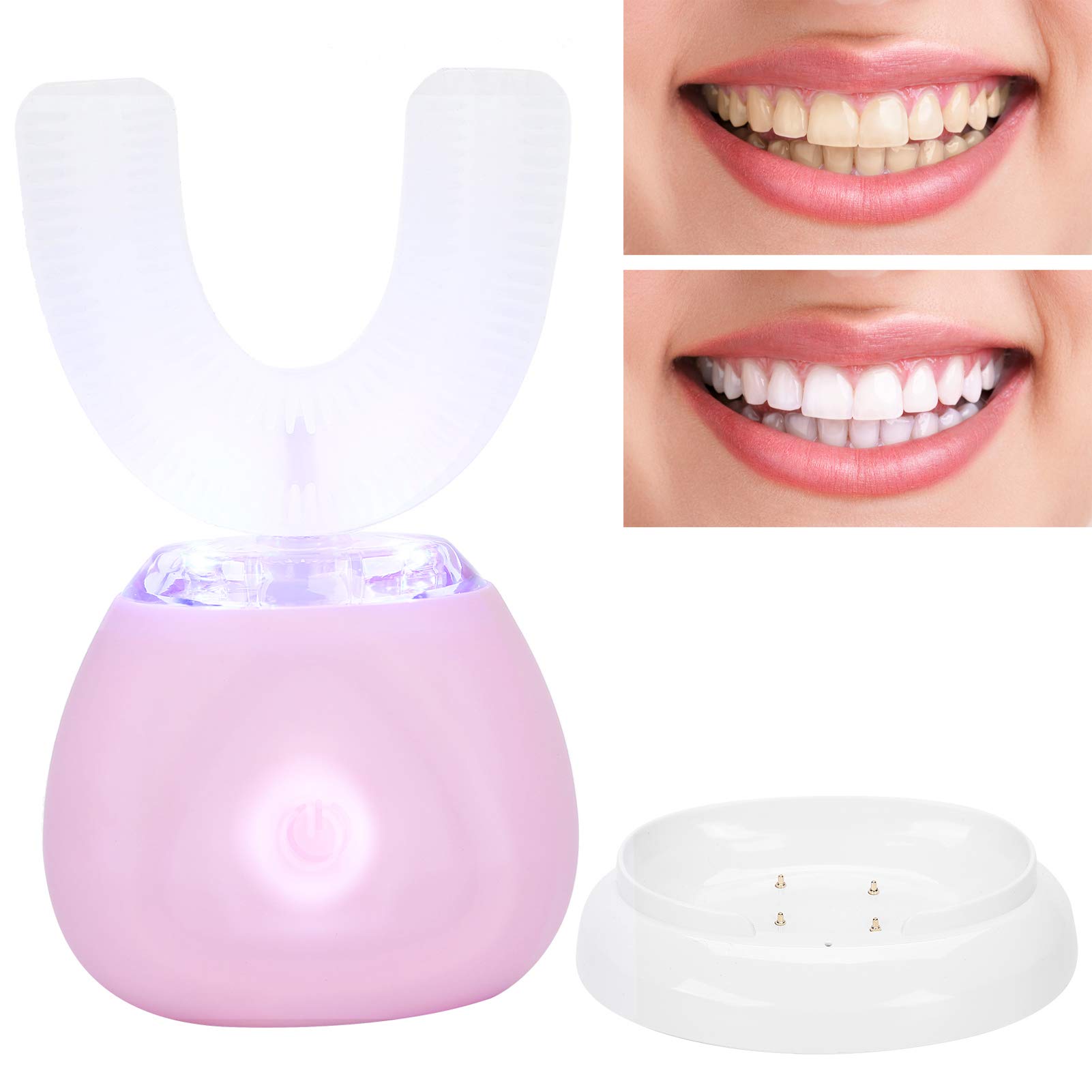 U-Shaped Electric Toothbrush for Adults & Kids - 360° Automatic Ultrasonic Toothbrush with Free Hand (Pink) | Perfect for Travel, Home & Daily Oral Care