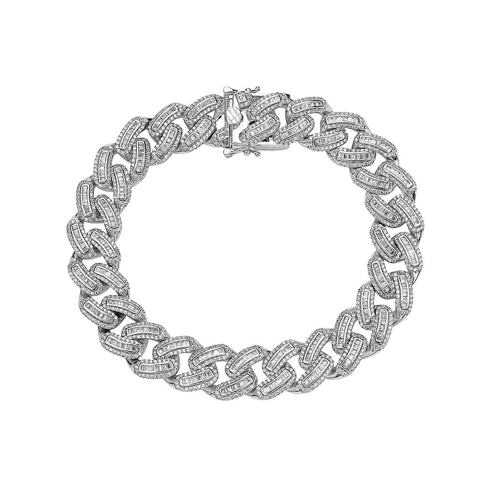 My Daily Styles Men's 925 Sterling Silver Cuban Link Bracelet with Iced Baguette Cubic Zirconia - Hip Hop Bling Jewelry for Men - Perfect for Parties, Gifts & Streetwear Fashion