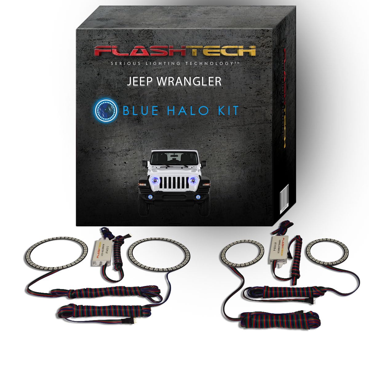 Bright Blue LED Halo Ring Headlight & Fog Light Kit for Jeep Wrangler 2018-2019 - Durable Off-Road Lighting Upgrade for Night Driving & Adventure