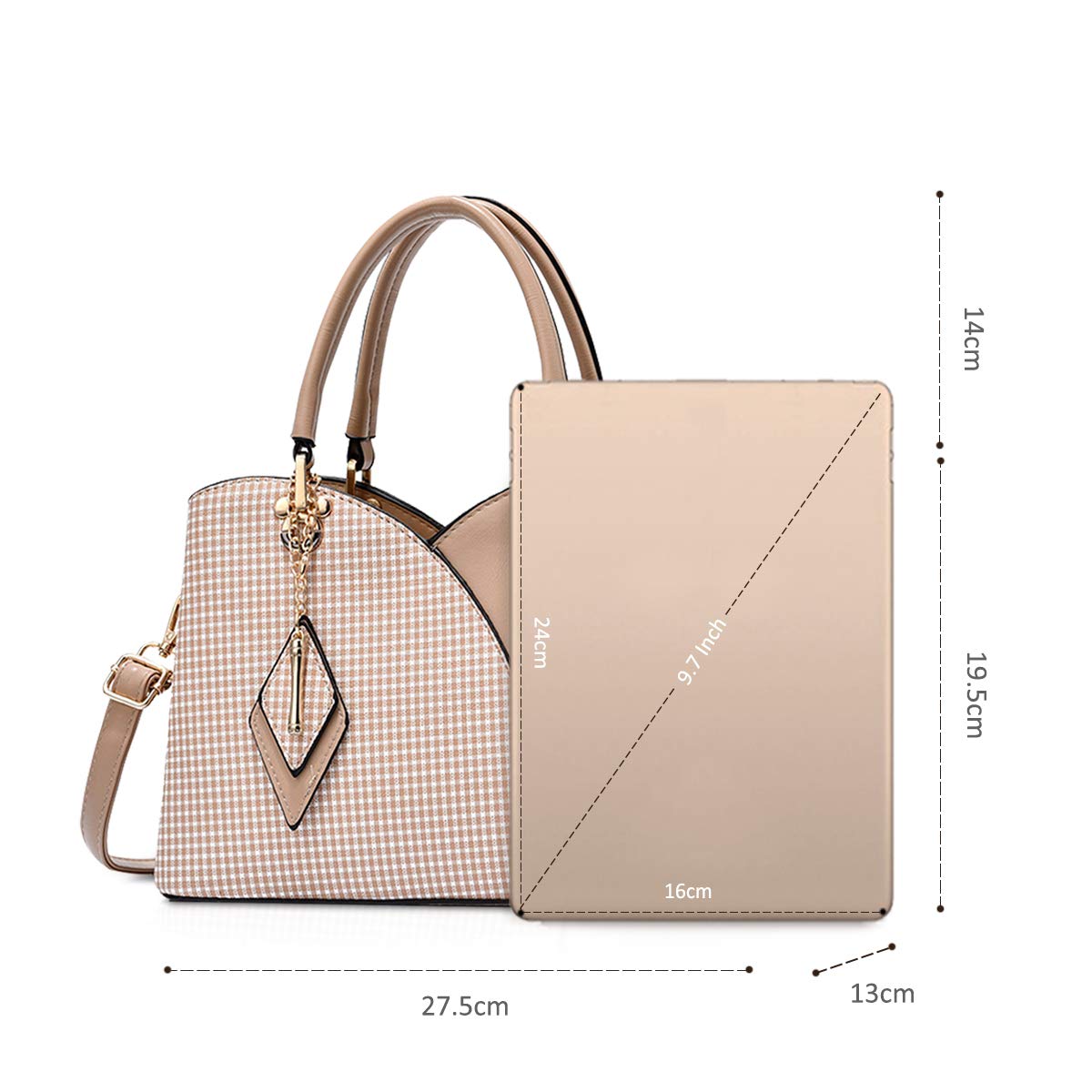 NICOLE & DORIS Women's Fashion Plaid Messenger Bag - PU Leather Tote Shoulder Purse with Adjustable Strap - Perfect for Work, Travel & Daily Use