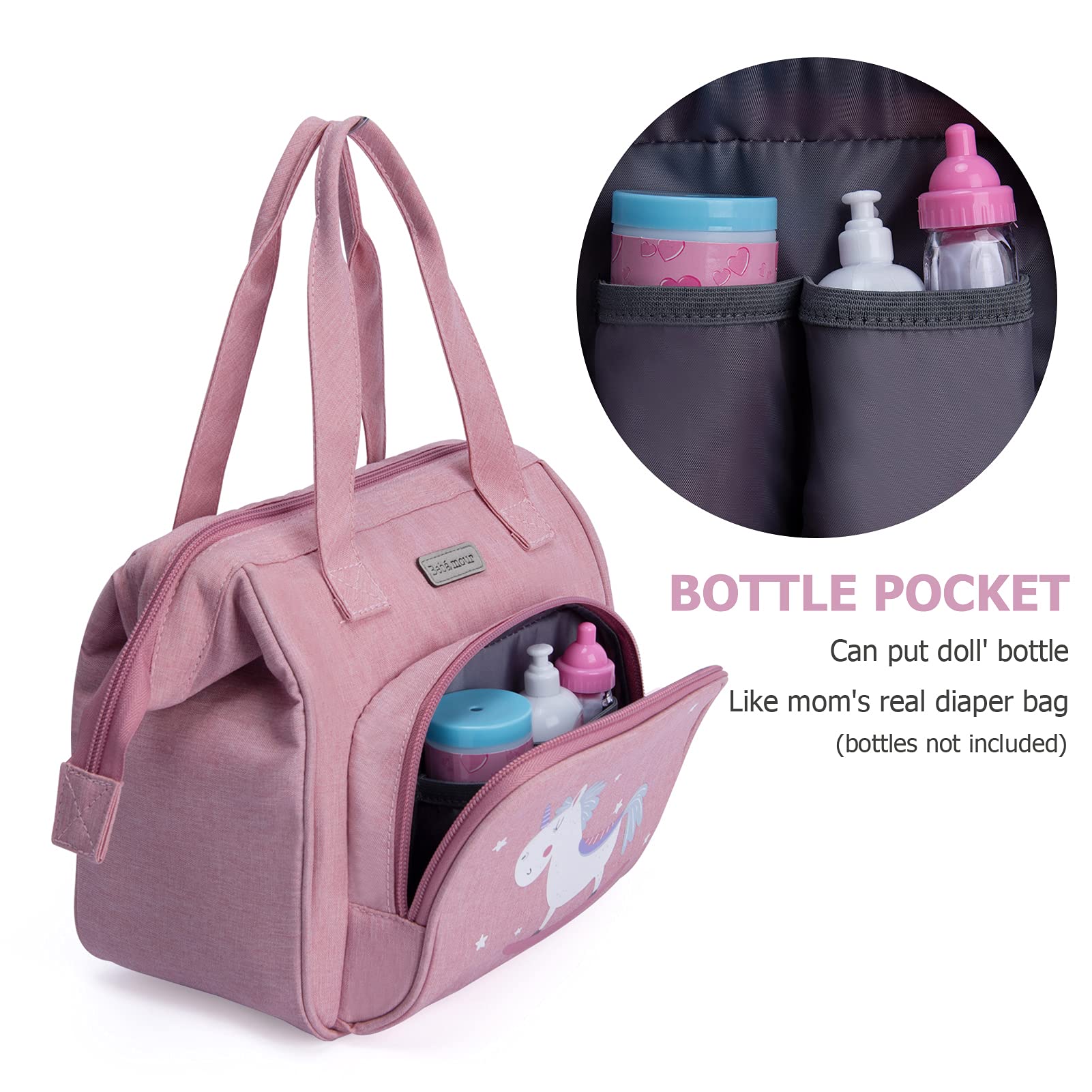 Bebamour Baby Doll Bag with Doll Changing Pad - Fashionable Kids Toy Carrier for Pretend Play & Role Play - Perfect for Playdates, Travel & Birthday Gifts