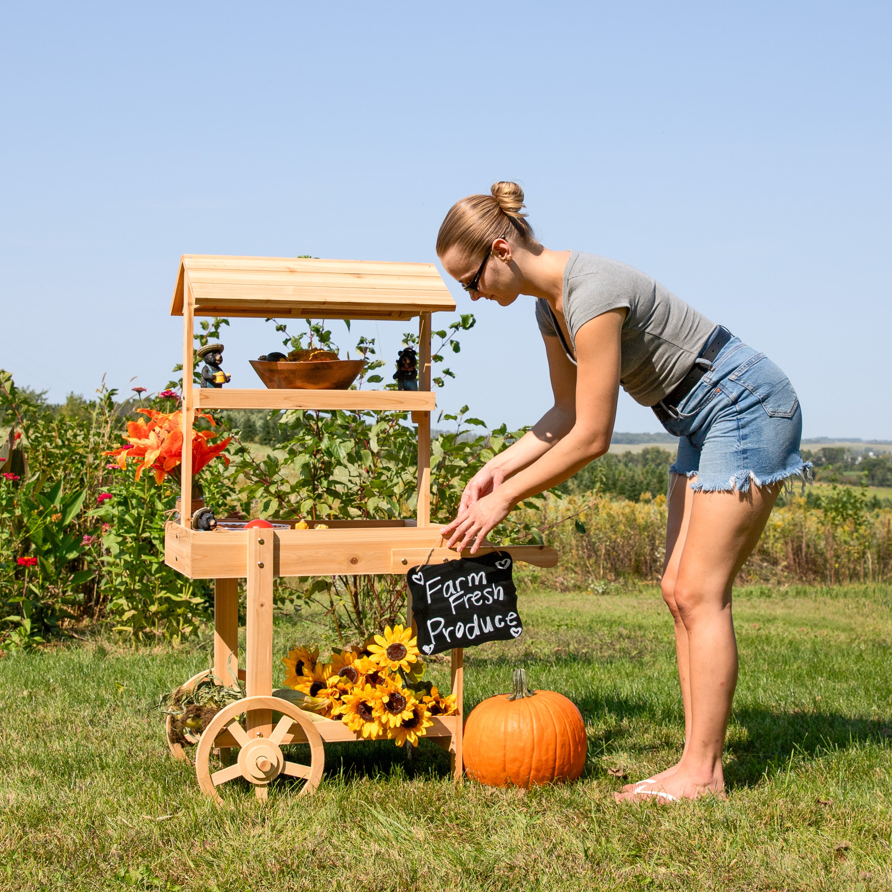 Sunnydaze Country Market Flower Cart Display Stand - 49.25