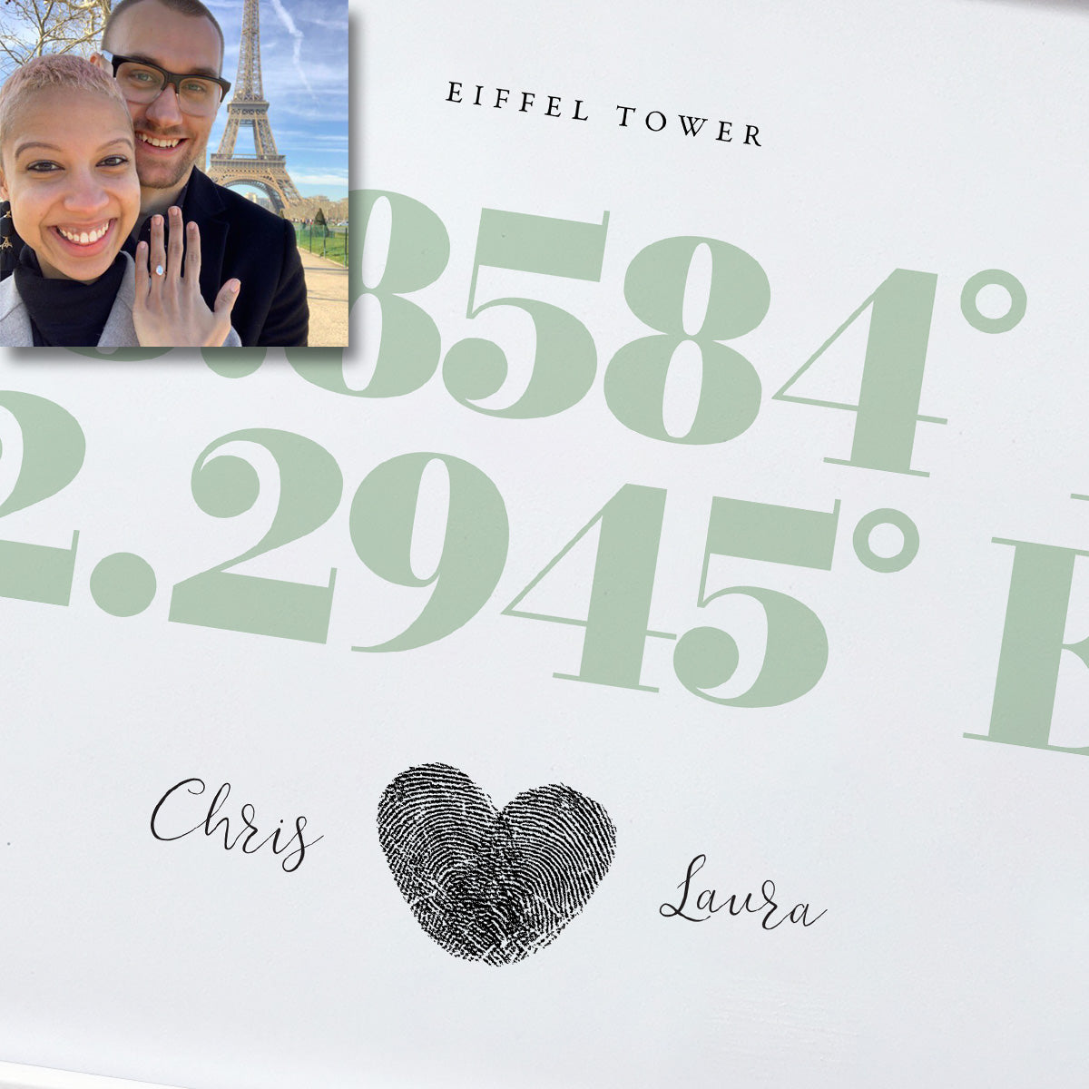 Custom Engraved Pale Green Coordinates Fingerprint Keepsake Frame with Ink Pad - Perfect for Anniversary, Wedding, or Family Gift Idea