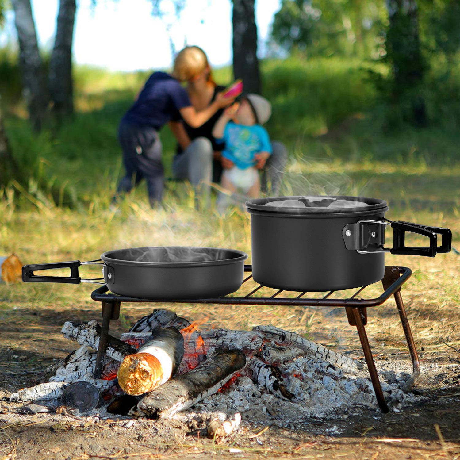 Odoland 16-Piece Camping Cookware Set - Lightweight Non-Stick Pot, Pan, Kettle, Stainless Steel Cups, Plates & Utensils for Backpacking, Hiking, Picnics & Outdoor Cooking | Compact Mess Kit with Portable Camping Stove | Perfect for Campers, RV Trips & Emergency Preparedness