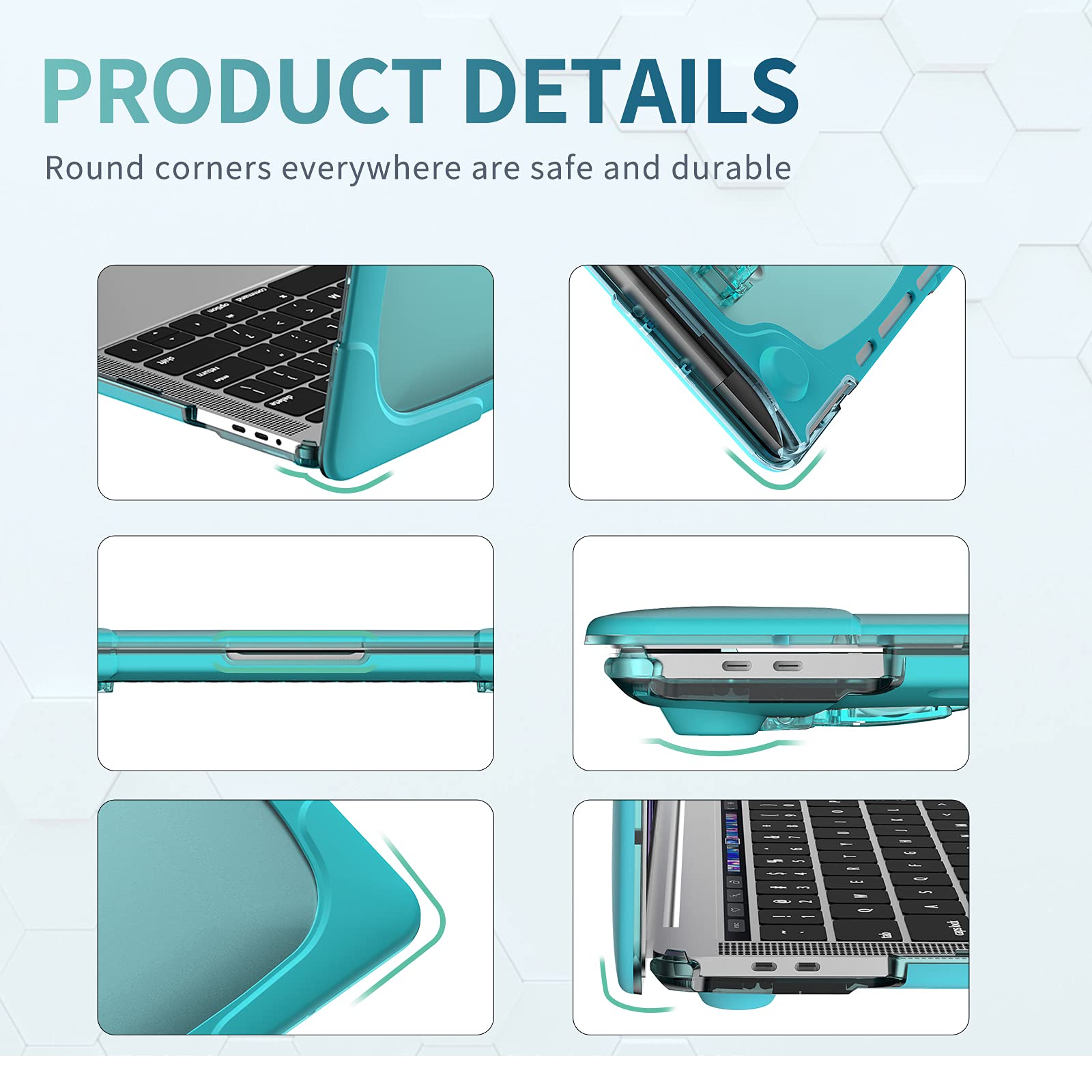 Shockproof MacBook Air 13 Inch Case (2021-2018 Models A2337 M1 A2179 A1932) - Heavy Duty Hard Shell with Kickstand & Keyboard Cover, Touch ID Compatible - Turquoise - Perfect for Travel, Office & School Use