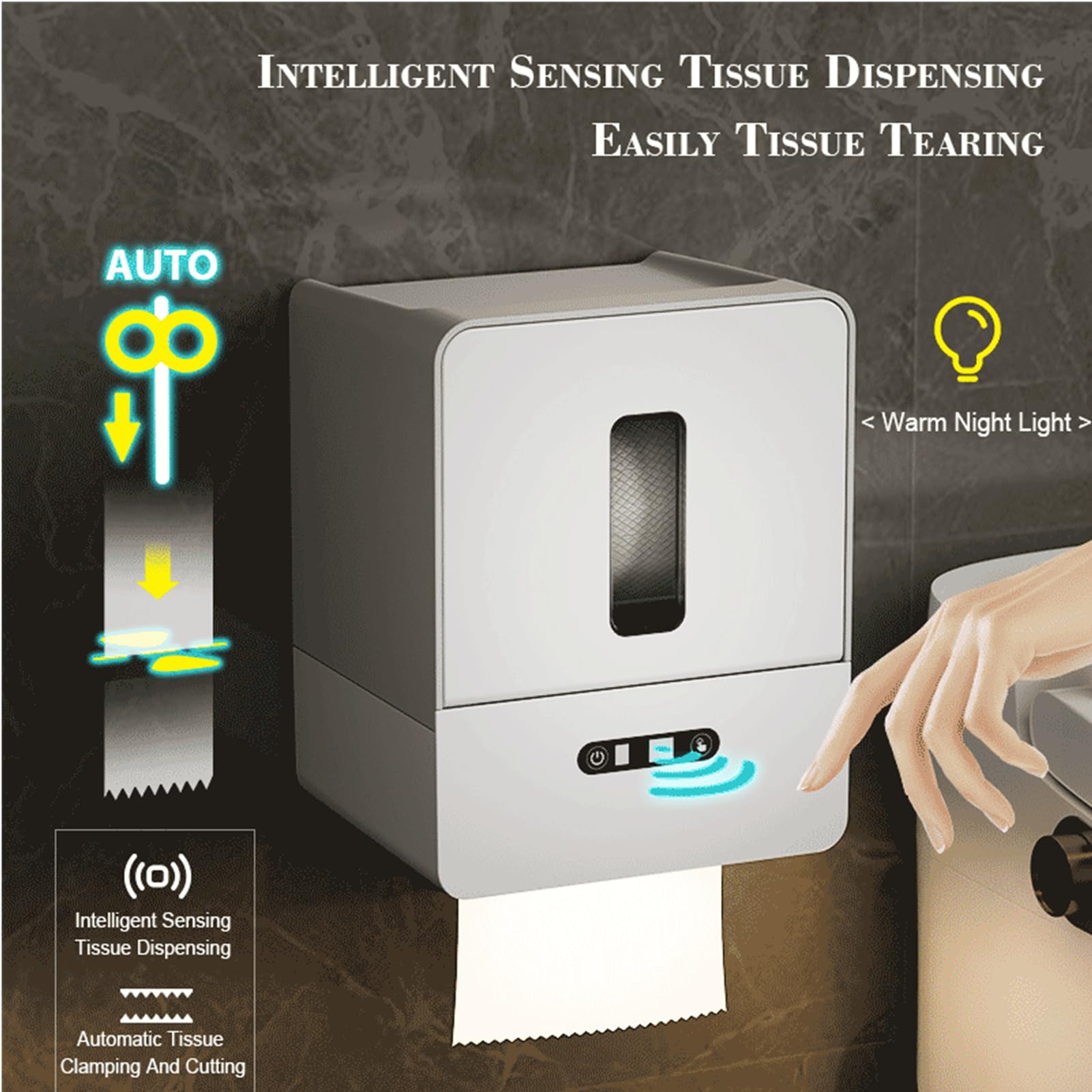 2024 Upgraded Smart Touchless Toilet Paper Dispenser - Automatic Paper Towel Dispenser with Motion Sensor, 3-Level Adjustment & Night Light (Gray) | Hygienic Hands-Free Bathroom Solution for Home, Office & Public Restrooms