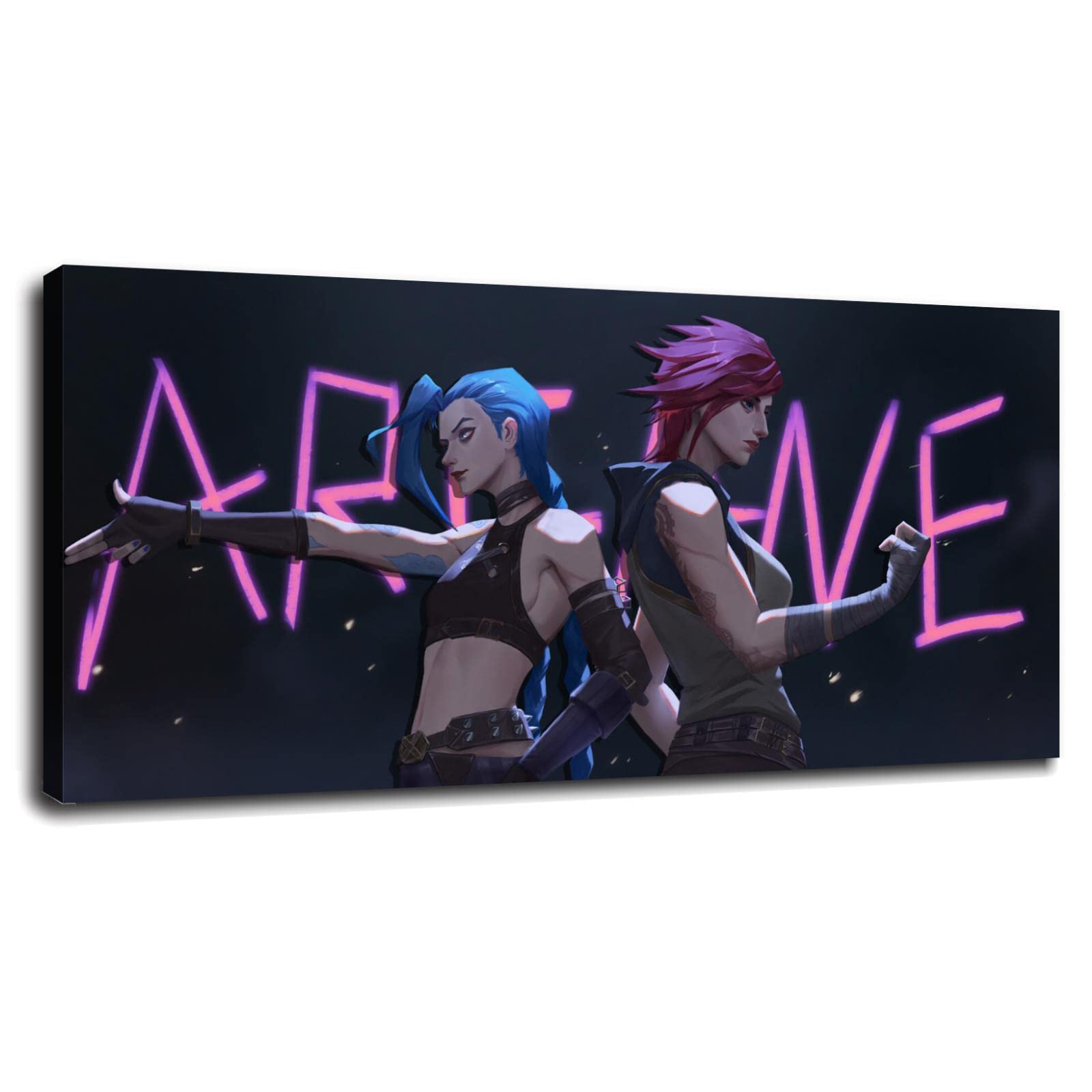 Lgrart Jinx Canvas Print - Arcane League of Legends Side View Poster Wall Art (27x16 Inches, Framed) for Home, Office, Cinema & Gaming Room Decor - Perfect for Gamer Gifts & Anime Themed Spaces